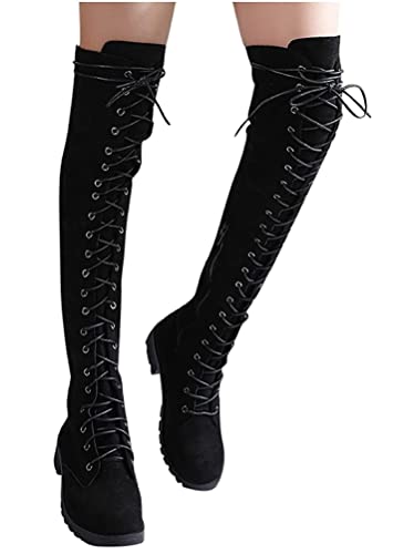Minetom Damen Overknee Stiefel Stretch Kniehohe Stiefel Vintage Schnüren Flache Schuhe Langschaft Winterstiefel Lang Boots Schwarz 38 EU Minetom Damen Overknee Stiefel Stretch Kniehohe Stiefel Vintage Schnüren Flache Schuhe Langschaft Winterstiefel Lang Boots Schwarz 38 EU von Minetom