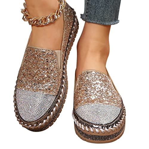 Minetom Damen Pailletten Canvas Slip-On Sneakers Weiche Wanderschuhe Flache Strass Glitzer Loafer Mit Gummisohle Freizeitschuhe A Gold 39 EU Minetom Damen Pailletten Canvas Slip-On Sneakers Weiche Wanderschuhe Flache Strass Glitzer Loafer Mit Gummisohle Freizeitschuhe A Gold 39 EU von Minetom