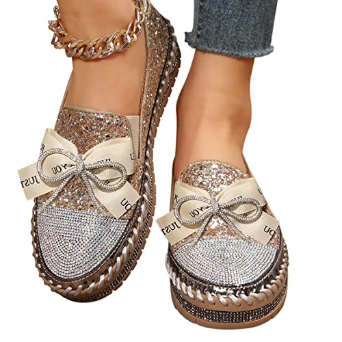 Minetom Damen Pailletten Canvas Slip-On Sneakers Weiche Wanderschuhe Flache Strass Glitzer Loafer Mit Gummisohle Freizeitschuhe B Gold 43 EU Minetom Damen Pailletten Canvas Slip-On Sneakers Weiche Wanderschuhe Flache Strass Glitzer Loafer Mit Gummisohle Freizeitschuhe B Gold 43 EU von Minetom