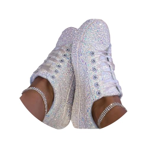 Minetom Damen Pailletten Sneakers Flache Low Sneaker Atmungsaktiv Glitzer Turnschuhe Outdoor Sportschuhe Laufschuhe Schnürsenkel Walkingschuhe A Weiß 43 EU Minetom Damen Pailletten Sneakers Flache Low Sneaker Atmungsaktiv Glitzer Turnschuhe Outdoor Sportschuhe Laufschuhe Schnürsenkel Walkingschuhe A Weiß 43 EU von Minetom