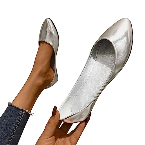 Minetom Damen Pumps Pointed Toe Kunstleder rutschfest Business Büro Flache Schuhe Ballerinas Elegant Bequem Hochzeit Abend Party Braut Schuhe A2 Silver 38 EU Minetom Damen Pumps Pointed Toe Kunstleder rutschfest Business Büro Flache Schuhe Ballerinas Elegant Bequem Hochzeit Abend Party Braut Schuhe A2 Silver 38 EU von Minetom