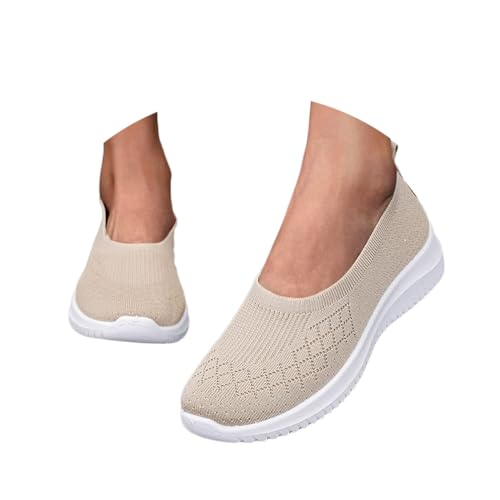 Minetom Damen Slip On Sneaker Atmungsaktiv Mesh Leicht Freizeitschuhe Bequeme Turnschuhe Sportschuhe Indoor Outdoor Walking Schuhe A Beige 37 EU von Minetom