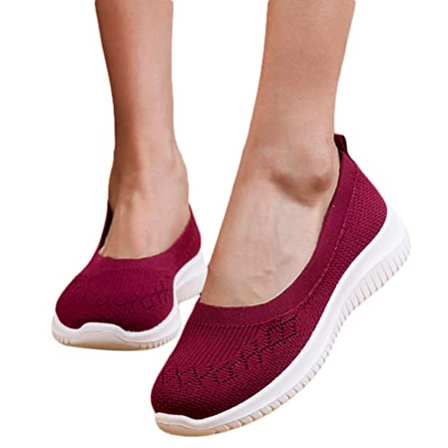 Minetom Damen Slip On Sneaker Leichte Atmungsaktiv Sportschuhe Turnschuhe Bequem Freizeitschuhe Walking Schuhe Outdoor Fitness A Rot 41 EU von Minetom