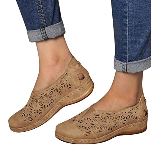 Minetom Damen Slipper Flache Atmungsaktive Cutouts Römersandalen Modische Geschlossene Slippers Frauen Low Top Halbschuhe Slip On Bootsschuhe Schlupfschuhe Lässige Damenschuhe B Khaki 41 EU von Minetom