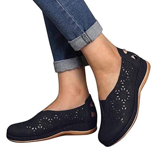 Minetom Damen Slipper Flache Atmungsaktive Cutouts Römersandalen Modische Geschlossene Slippers Frauen Low Top Halbschuhe Slip On Bootsschuhe Schlupfschuhe Lässige Damenschuhe B Schwarz 40 EU von Minetom