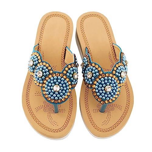 Minetom Damen Sommer Glitzer Perlen Sandalen Flip Flops Strand Flach T-Strap Zehentrenner Frauen Sommerschuhe rutschfeste Bequeme Pantoffeln Hausschuhe B Blau 38 EU Minetom Damen Sommer Glitzer Perlen Sandalen Flip Flops Strand Flach T-Strap Zehentrenner Frauen Sommerschuhe rutschfeste Bequeme Pantoffeln Hausschuhe B Blau 38 EU von Minetom