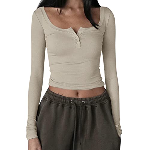 Minetom Damen T-Shirt Y2K Langarm Crop Top Sexy Oberteile Y2K Party Cropped Tee Shirts Teenage Aesthetic Mädchen Outfits U-Ausschnitt Langarmshirt Streetwear F Aprikose M Minetom Damen T-Shirt Y2K Langarm Crop Top Sexy Oberteile Y2K Party Cropped Tee Shirts Teenage Aesthetic Mädchen Outfits U-Ausschnitt Langarmshirt Streetwear F Aprikose M von Minetom