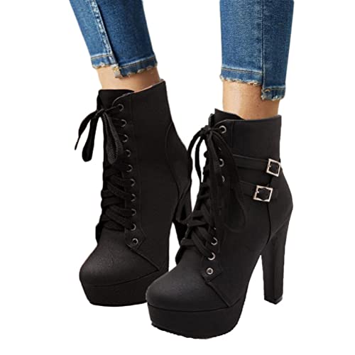 Minetom Damen Worker Boots Einfarbige Schnürsenkel Hohe Absätzen Stiefeletten Mit Schnalle Blockabsatz Schuhe Outdoor Stiefel A Schwarz 36 EU Minetom Damen Worker Boots Einfarbige Schnürsenkel Hohe Absätzen Stiefeletten Mit Schnalle Blockabsatz Schuhe Outdoor Stiefel A Schwarz 36 EU von Minetom