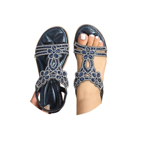 Minetom Flache Sandalen Damen Strass Boho T-Riemen Frauen Sandalen Weichen Sohlen Sommerschuhe Gummiband Slingback Zehentrenner Sandalen Mädchen Strandschuhe A1 Blau 43 EU Minetom Flache Sandalen Damen Strass Boho T-Riemen Frauen Sandalen Weichen Sohlen Sommerschuhe Gummiband Slingback Zehentrenner Sandalen Mädchen Strandschuhe A1 Blau 43 EU von Minetom