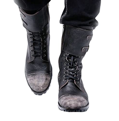 Minetom Herren Western Cowboy Stiefel Stiefeletten Reiterstiefel Vintage Combat Boots Stiefel Biker Boots Mit Blockabsat A Schwarz 38 EU von Minetom