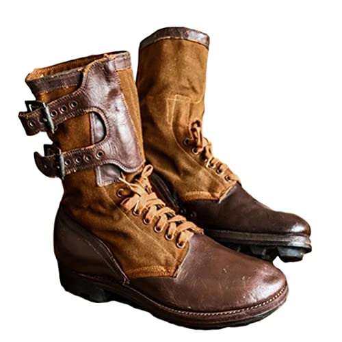 Minetom Herren Western Cowboy Stiefel Stiefeletten Reiterstiefel Vintage Combat Boots Stiefel Biker Boots Mit Blockabsat D Braun 48 EU von Minetom