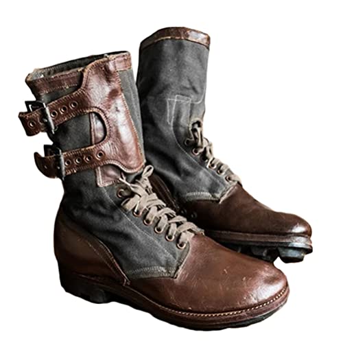 Minetom Herren Western Cowboy Stiefel Stiefeletten Reiterstiefel Vintage Combat Boots Stiefel Biker Boots Mit Blockabsat D Grau 42 EU von Minetom