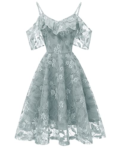 Minetom Kleid Damen Hochzeit Spitzenkleid V-Ausschnitt Schulterfrei Cocktailkleid Für Hochzeit Abendkleid Kurz Abschlusskleid Brautjungfernkleid A Grün XS Minetom Kleid Damen Hochzeit Spitzenkleid V-Ausschnitt Schulterfrei Cocktailkleid Für Hochzeit Abendkleid Kurz Abschlusskleid Brautjungfernkleid A Grün XS von Minetom