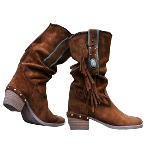 Minetom Langschaft Stiefel Damen Stiefeletten Wildleder Quaste Zipper Bootie Herbst Winter Stiefel Ankle Boots Westernstiefel Halbhohe Stiefel B Dunkelbraun 37 EU Minetom Langschaft Stiefel Damen Stiefeletten Wildleder Quaste Zipper Bootie Herbst Winter Stiefel Ankle Boots Westernstiefel Halbhohe Stiefel B Dunkelbraun 37 EU von Minetom