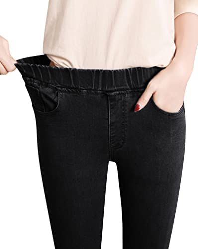 Minetom Leggings Damen Skinny Jeans High Waist Jeanshose Jogginghose Deinm Elastisch Stretch Hose mit Taschen Pants Fitnesshose Yogahose Streetwear B Schwarz XS von Minetom