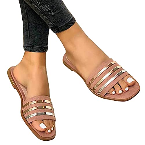 Minetom Sandalen Damen Rutschfeste Flach Sommerschuhe Damen Elegant Hausschuhe Freizeit Zehentrenner B Khaki 40 EU von Minetom