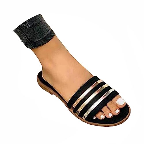 Minetom Sandalen Damen rutschfeste Flach Sommerschuhe Damen Elegant Hausschuhe Freizeit Zehentrenner B Schwarz 43 EU von Minetom