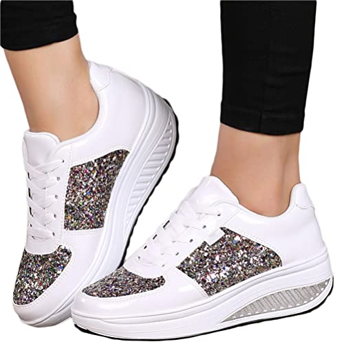 Minetom Sneaker Damen Pailletten Sneaker Flach Schuhe Freizeit Schnürer Sportschuhe Glänzende Schuhe Laufschuhe Sneaker A Weiß 41 EU Minetom Sneaker Damen Pailletten Sneaker Flach Schuhe Freizeit Schnürer Sportschuhe Glänzende Schuhe Laufschuhe Sneaker A Weiß 41 EU von Minetom