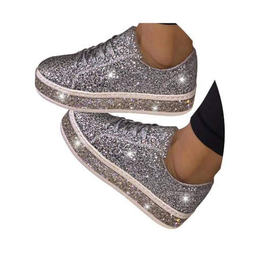 Minetom Sneakers Damen Pailletten Flache Low Sneaker Atmungsaktiv Glitzer Turnschuhe Outdoor Sportschuhe Laufschuhe Schuhe Schnürsenkel Walkingschuhe B Silber 40 EU Minetom Sneakers Damen Pailletten Flache Low Sneaker Atmungsaktiv Glitzer Turnschuhe Outdoor Sportschuhe Laufschuhe Schuhe Schnürsenkel Walkingschuhe B Silber 40 EU von Minetom