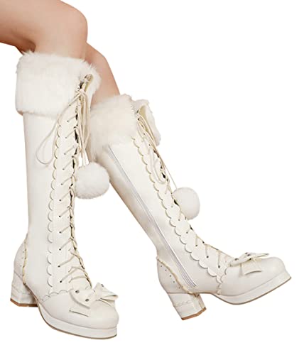 Minetom Stiefel Damen Lolita Lange Stiefel Plüschfutter Schnürstiefel Langschaftstiefel Warme Blockabsatz Stiefel Süßer Schmetterling Schneestiefel Mit Haarkugel A Weiß 37 EU Minetom Stiefel Damen Lolita Lange Stiefel Plüschfutter Schnürstiefel Langschaftstiefel Warme Blockabsatz Stiefel Süßer Schmetterling Schneestiefel Mit Haarkugel A Weiß 37 EU von Minetom
