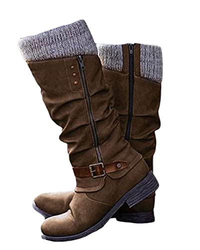 Minetom Stiefel Damen Warm Winterstiefel Mit Blockabsatz Langschaft Boots Cowboy Stiefel Reißverschluss Westernstiefel Winterschuhe Braun 37 EU Minetom Stiefel Damen Warm Winterstiefel Mit Blockabsatz Langschaft Boots Cowboy Stiefel Reißverschluss Westernstiefel Winterschuhe Braun 37 EU von Minetom