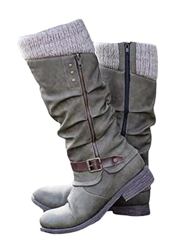 Minetom Stiefel Damen Warm Winterstiefel Mit Blockabsatz Langschaft Boots Cowboy Stiefel Reißverschluss Westernstiefel Winterschuhe Grün 36 EU Minetom Stiefel Damen Warm Winterstiefel Mit Blockabsatz Langschaft Boots Cowboy Stiefel Reißverschluss Westernstiefel Winterschuhe Grün 36 EU von Minetom