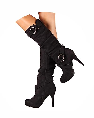 Minetom Stiefel Damen Wildleder Winterstiefel Mit Stiletto Langschaft Boots High Heel Stiefel Reißverschluss Ringschnalle Dekorative Winterschuhe A Schwarz 39 EU Minetom Stiefel Damen Wildleder Winterstiefel Mit Stiletto Langschaft Boots High Heel Stiefel Reißverschluss Ringschnalle Dekorative Winterschuhe A Schwarz 39 EU von Minetom