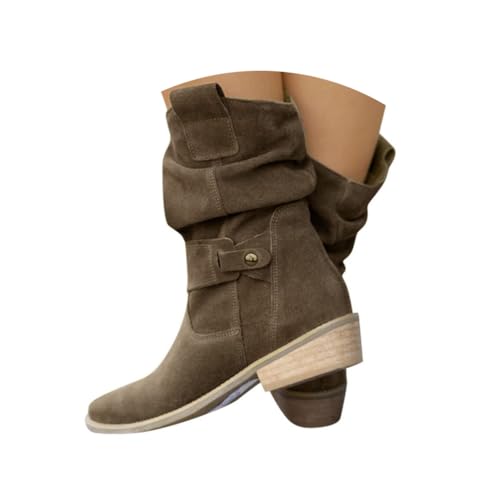 Minetom Stiefeletten Damen Klassisch Wildleder Halbstiefel Spitz Schlupfschuhe Niederung Stiefel Mit Schnalle Kurzstiefel Übergangsstiefel Halbhohe Ankle Boots Halbhoch Damenstiefel A Khaki 38 EU von Minetom