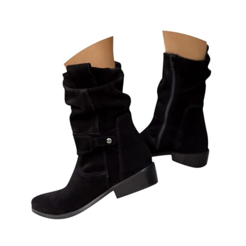 Minetom Stiefeletten Damen Klassisch Wildleder Halbstiefel Spitz Schlupfschuhe Niederung Stiefel Mit Schnalle Kurzstiefel Übergangsstiefel Halbhohe Ankle Boots Halbhoch Damenstiefel A Schwarz 41 EU von Minetom