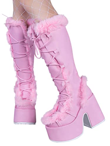 Minetom Winterstiefel Damen Flauschige Stiefel Mit Blockabsatz Warme Gefüttert Frauen Winterboots Wildleder Reißverschluss Schneestiefel Walking Outdoor Winter Schuhe A Rosa 39 EU von Minetom