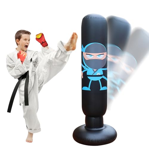 Mineup Boxsack Kinder, 165 cm Aufblasbarer Boxsack mit Boxhandschuhen, Standboxsäcke Aufblasbare, Sportspielzeug Tumbler Sandsack, Boxsack Stehend Kinder ab 7 Jahre für Training Karate Taekwondo von Mineup