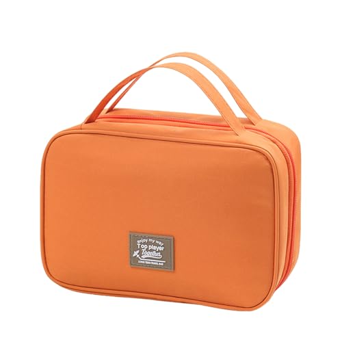 MinnowXY Mehrschichtiger Kulturbeutel, wasserdicht, Make-up-Tasche, praktische Kosmetik-Werkzeugaufbewahrung für Reisen und den täglichen Gebrauch, Orange/Abendrot im Zickzackmuster (Sunset Chevron) von MinnowXY