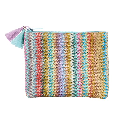 Miquelrius Flacher Geldbeutel mit Taschen, Größe 130 x 100 mm, Griff mit Quasten, Reißverschluss, Material aus Bast und PU-Kunstleder, Kollektion Feeling Mallorca, Zickzack-Muster, bunt, 130 x 100 mm, Miquelrius Flacher Geldbeutel mit Taschen, Größe 130 x 100 mm, Griff mit Quasten, Reißverschluss, Material aus Bast und PU-Kunstleder, Kollektion Feeling Mallorca, Zickzack-Muster, bunt, 130 x 100 mm, von Miquelrius