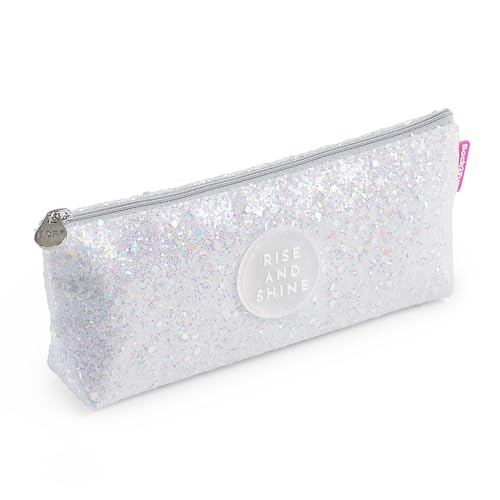 Back2Fun - Dreieckiges Glitzer-Federmäppchen, Einzelfach-Etui, Größe 200 x 80 x 35 mm, Glitzer-Federmäppchen, Metall-Zipper, Reißverschluss, Hübsche Papeterie, Weiß Back2Fun - Dreieckiges Glitzer-Federmäppchen, Einzelfach-Etui, Größe 200 x 80 x 35 mm, Glitzer-Federmäppchen, Metall-Zipper, Reißverschluss, Hübsche Papeterie, Weiß von Miquelrius