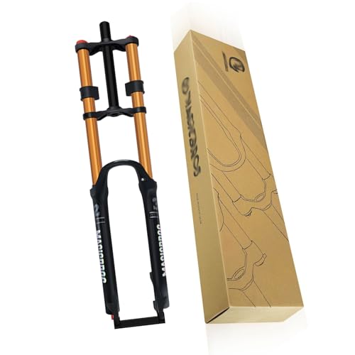 MirOdo DH Mountainbike-Federgabel 26/27,5/29 Zoll Doppelschulter-Luftgabel 1-1/8 Zoll Stoßdämpfer Pneumatische Gabel Federweg 180mm Mit Dämpfung Manuelle Sperre QR 9 * 100mm(Gold,26") von MirOdo