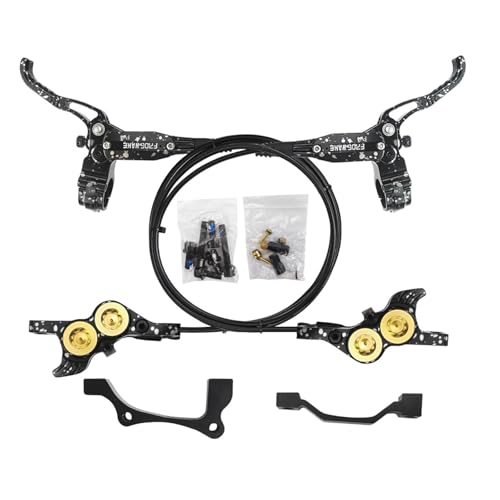 MirOdo Mountainbike-4-Kolben-Hydraulik-Scheibenbremsensatz Vorne Rechts 850mm Hinten Links 1500mm Hydraulikbremse Hohlbremsgriff Aus Aluminiumlegierung Mit Adaptern Für 180mm-Rotoren(Black,Pair) von MirOdo