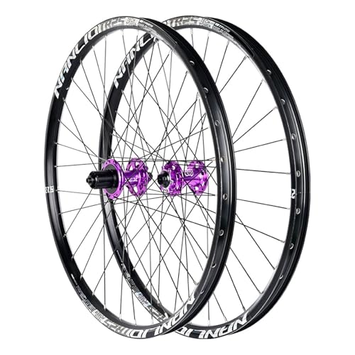 MirOdo Mountainbike-Radsatz 26/27,5/29″ Aluminiumlegierung Felgen 32H 360 Klicks QR-100/135mm Scheibenbremsen Vorne 2 Hinten 4 Lager HG Freilaufkörper XC-Räder Für 8-12 Geschwindigkeit(Purple,26) von MirOdo