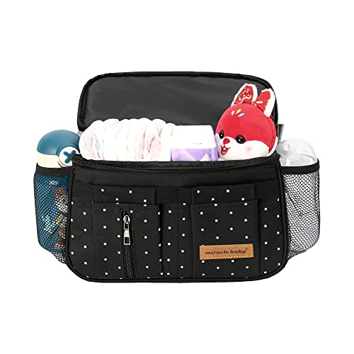 Kinderwagentasche Organizer Kinderwagen Buggy Tasche Baby Universale Multifunktionale Aufbewahrungstasche (größere schwarze Sterne) von Miracle Baby