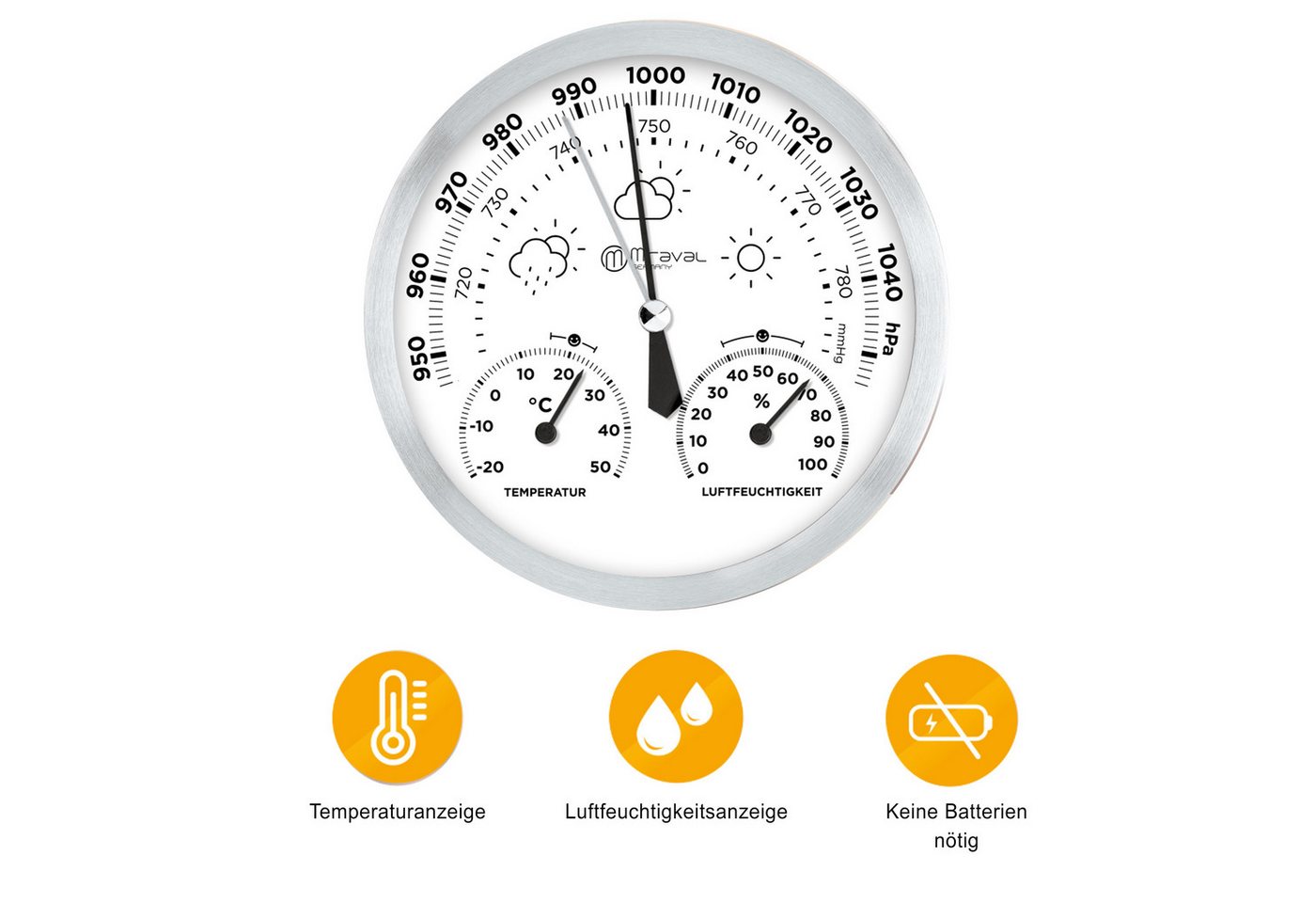 Miraval Klimamesser Design Analoge Wetterstation 130 mm, Hygrometer, Barometer, Thermometer Miraval Klimamesser Design Analoge Wetterstation 130 mm, Hygrometer, Barometer, Thermometer von Miraval