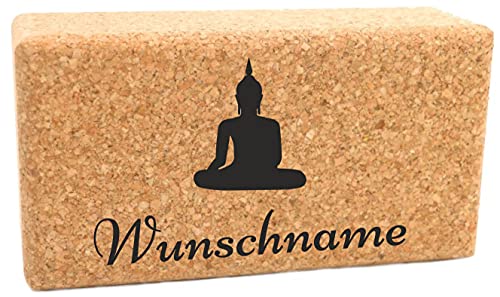 Yogablock Kork personalisert Motiv: Buddha & Name - 22.5 x 12 x 7.5cm - Dein eigener Yoga Block mit Lasergravur von BergWald