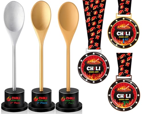 Misdary Chili Cook-Off-Preis-Set, Chili-Trophäen und Chili-Koch-Medaillen, Chili-Koch-Off-Dekorationen, erhältlich für 1., 2., 3. Platz, Trophäen-Set für Chili-Kochen, Geschenke, Events (Löffel) von Misdary