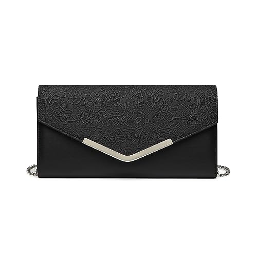 Miss Lulu Damen Clutches Spitze Tasche Geblümt Clutch Tasche Damen Elegante mit Kette Umhängetasche Handtasche Geschenk für Mädchen Party Hochzeit Braut Mom Bankett Abend Mode von Miss Lulu