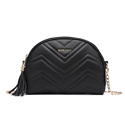 Miss Lulu Umhängetasche Damen Klein Crossbody Bag Schultertaschen Kunstleder, V-förmige Strickstruktur, Quasten-Dekoration mit Abnehmbarem Schultergurt Miss Lulu Umhängetasche Damen Klein Crossbody Bag Schultertaschen Kunstleder, V-förmige Strickstruktur, Quasten-Dekoration mit Abnehmbarem Schultergurt von Miss Lulu