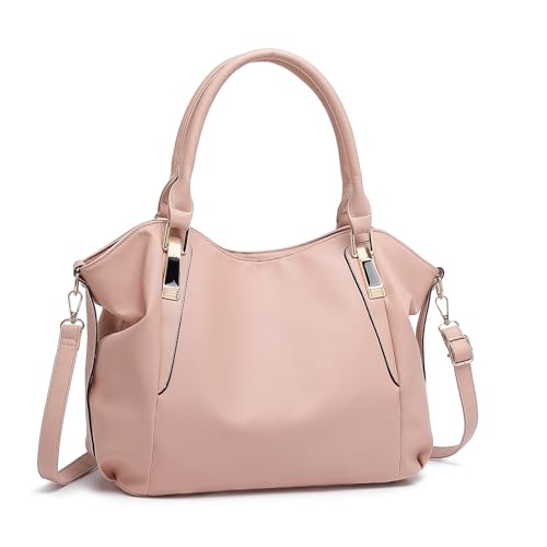 Miss Lulu Damen große Shopper Tote Bag Tragetasche, elegante Handtasche, große Umhängetasche für Pendeln, Reisen und Einkaufen (Nude) von Miss Lulu