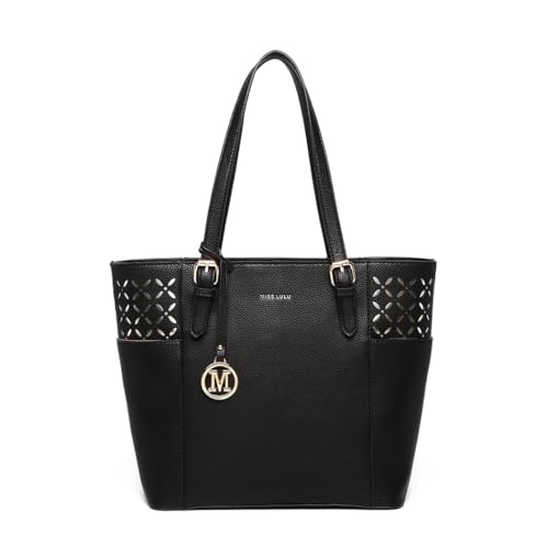 Miss Lulu Handtasche Damen Shopper handtasche schwarz Elegantes Schultertaschen Laser-Gravur Große Damentasche mit verstellbarem Schulterriemen Miss Lulu Handtasche Damen Shopper handtasche schwarz Elegantes Schultertaschen Laser-Gravur Große Damentasche mit verstellbarem Schulterriemen von Miss Lulu