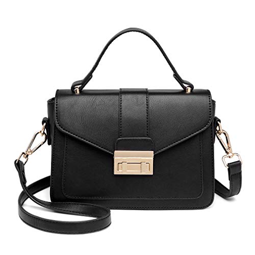 Miss Lulu Handtasche Klein Henkeltasche Damen Elegante Schultertasche Kunstlerder Shopper (Schwarz-1) von Miss Lulu