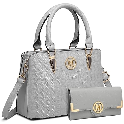 Miss Lulu Handtasche Damen, Handtasche Damen Mittelgroß Tasche Damen Mittelgroß Elegant Henkeltasche Damen Citytasche Handtasche Geldbörsen-Set (Hellgrau - mit Geldbörse) Miss Lulu Handtasche Damen, Handtasche Damen Mittelgroß Tasche Damen Mittelgroß Elegant Henkeltasche Damen Citytasche Handtasche Geldbörsen-Set (Hellgrau - mit Geldbörse) von Miss Lulu