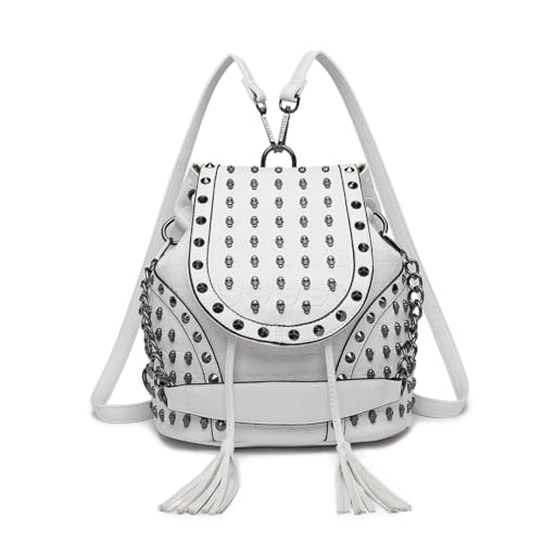 Miss Lulu Mode Rucksack Handtaschen für Frauen Schultergurt mit Kette Kunstleder Studded Geprägt Schädel Beige Miss Lulu Mode Rucksack Handtaschen für Frauen Schultergurt mit Kette Kunstleder Studded Geprägt Schädel Beige von Miss Lulu