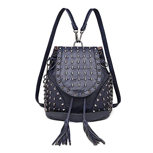 Miss Lulu Mode Rucksack Handtaschen für Frauen Schultergurt mit Kette Kunstleder Studded Geprägt Schädel Blau Miss Lulu Mode Rucksack Handtaschen für Frauen Schultergurt mit Kette Kunstleder Studded Geprägt Schädel Blau von Miss Lulu