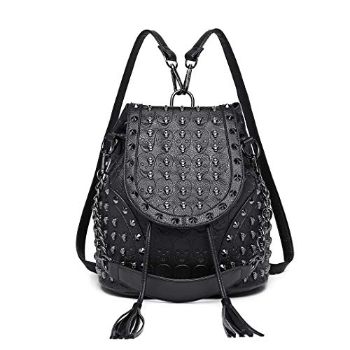 Miss Lulu Mode Rucksack Handtaschen für Frauen Schultergurt mit Kette Kunstleder Studded Geprägt Schädel Schwarz Miss Lulu Mode Rucksack Handtaschen für Frauen Schultergurt mit Kette Kunstleder Studded Geprägt Schädel Schwarz von Miss Lulu